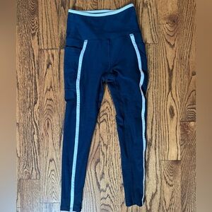 Beyond Yoga Navy Leggings with Light Blue Side Stripes